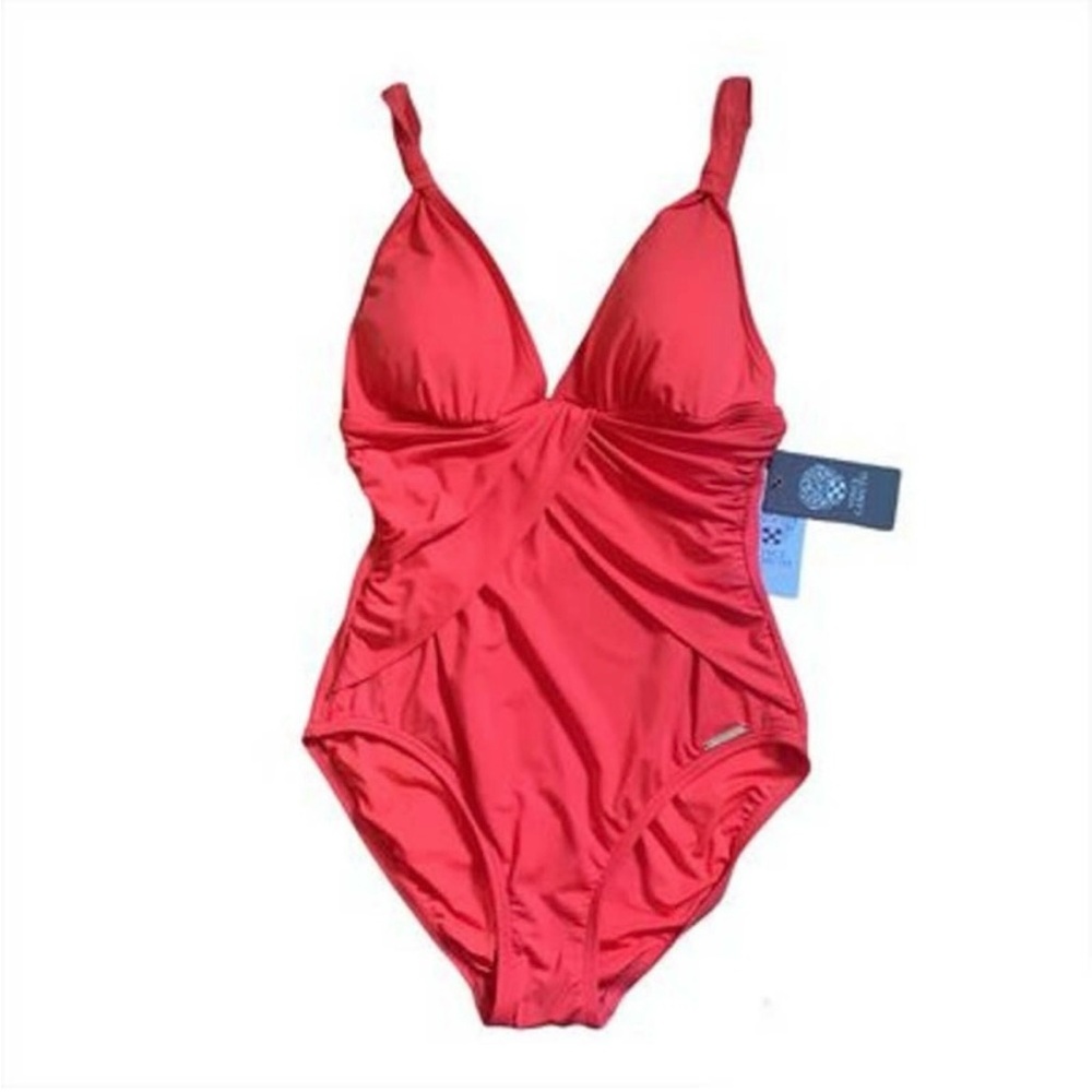 NWT VINCE CAMUTO ONE PIECE DRAPED BATHING SUIT IN CORAL SIZE 12